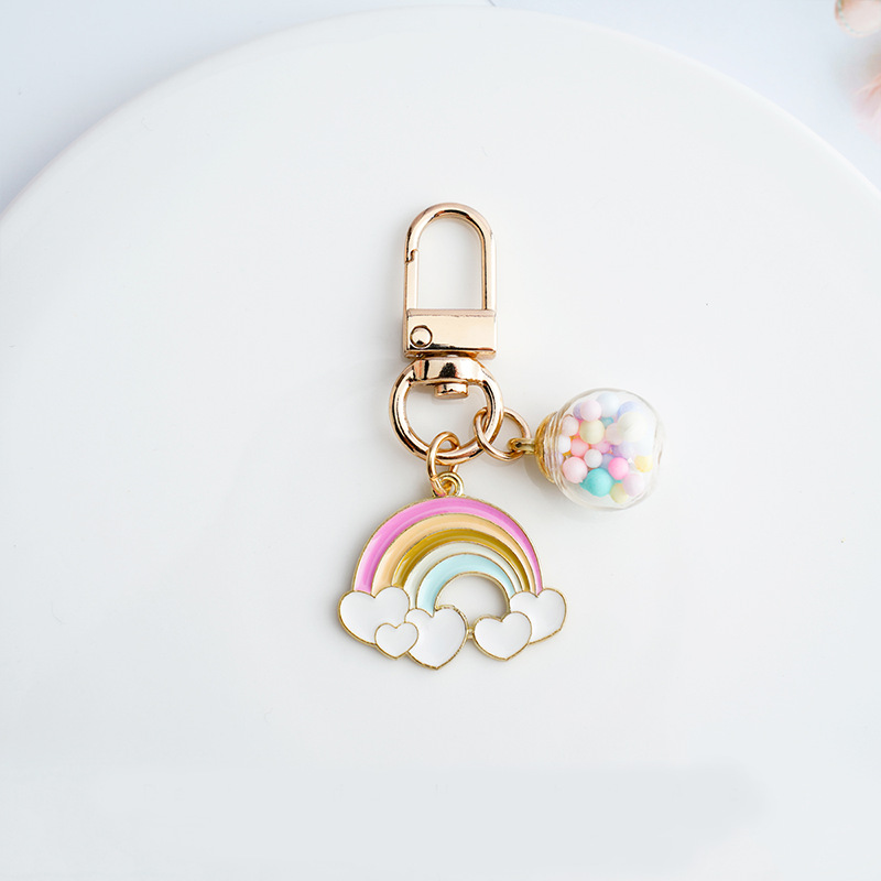 Picture of Cute rainbow balloon glass ball keychain South Korea girl bag pendant ornaments personalized car key ring