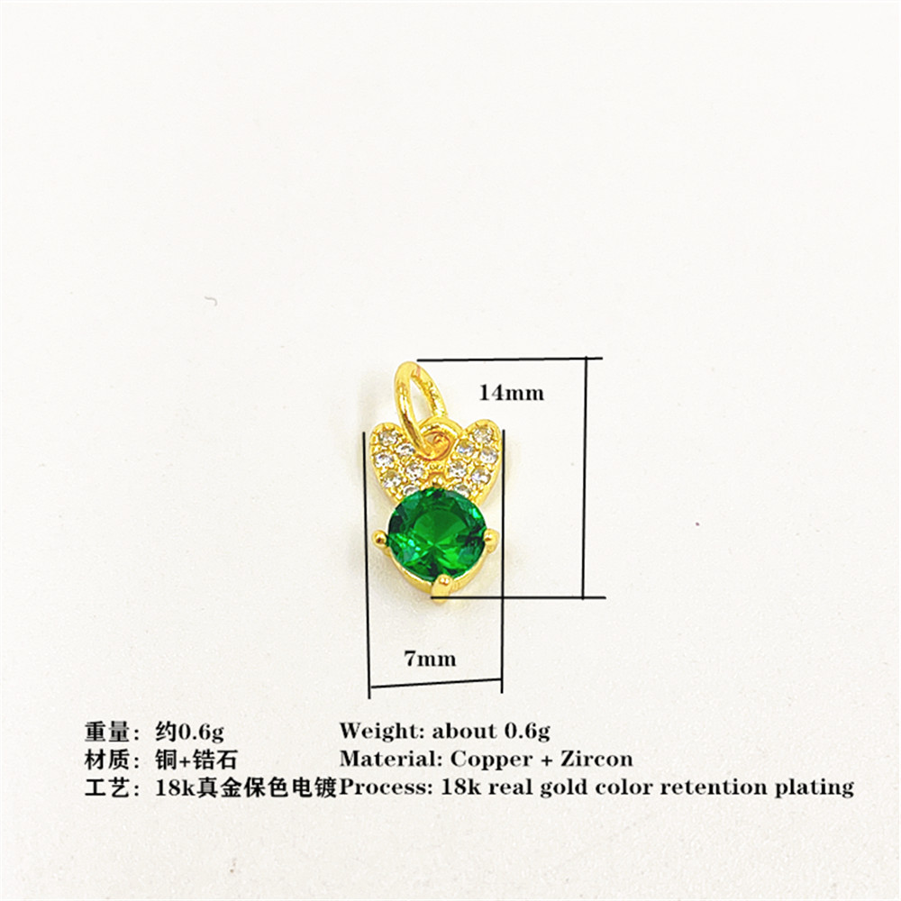Picture of Niche exquisite copper micro inlay color zircon rabbit ear necklace pendant versatile color preserving electroplating jewelry DIY accessories