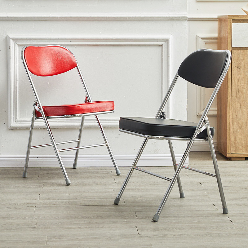 Thickened folding chair, portable stool, backrest chair, home office meeting computer training chair, electroplated folding dining chair