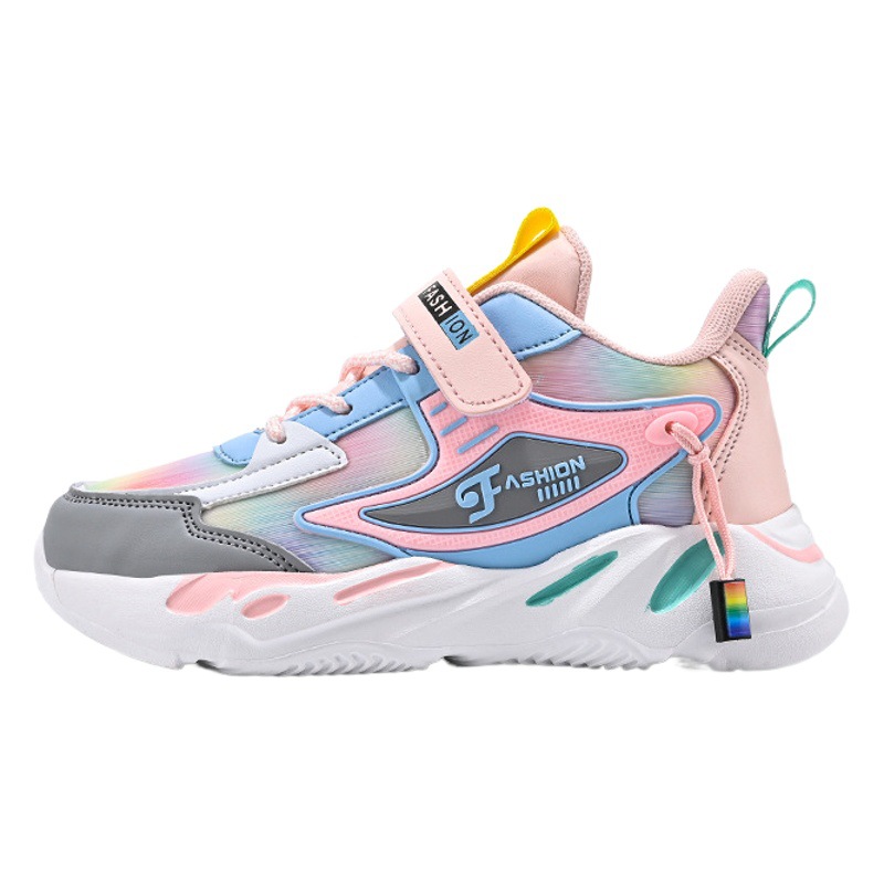 2025 Autumn Girls' Sports Shoes Leather Waterproof Lightweight Casual Deodorant Children's Running Shoes Velcro Girls' Shoes