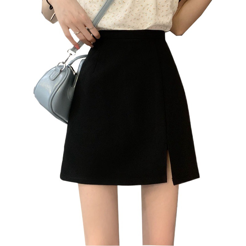 Black High Waist Split Skirt Women's 2023 Summer New A- line Short Skirt Suit High Waist Slimming Hip Skirt