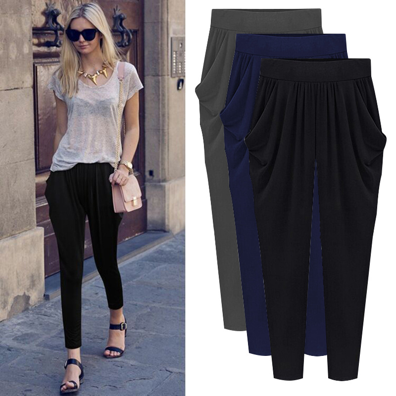 100kg Summer Casual Pants Plus Size Women's Clothing 150kg Loose Cropped Pants Women's Korean Style Harem Pants Trendy