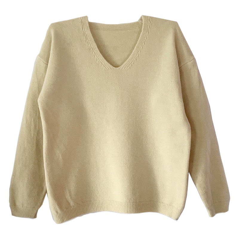 Korean Gate 2023 Autumn/Winter Korean Version V-Neck Short Sleeve Casual Loose Pullover Sweater Knitwear