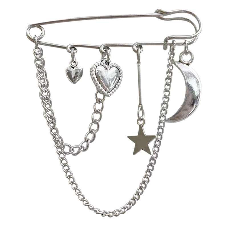 European and American style love Crescent Star brooch personality tassel moon pin suit clothes hat decorative buckle pin tide