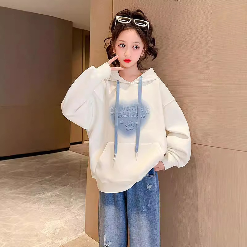 Girls' Spring and Autumn Sweatshirt 2024 New Style Children's Spring and Autumn Hooded Top Girls' Autumn Clothes for Girls