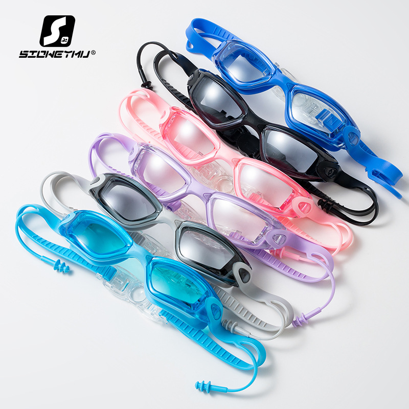 Amazon Hot Style Swimming Goggles Waterproof and Anti-fog New Large Frame Transparent Swimming Goggles with Earplugs Professional Flat Swimming Goggles