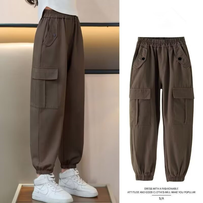 Girls' Pants Spring and Autumn 2024 New Autumn Girls' Overalls Children's Loose Autumn Leg-toe Sports Pants