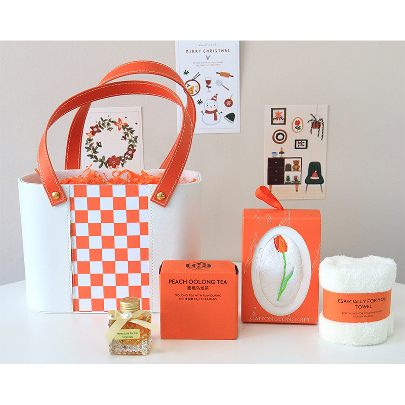 Pro-Highlight Spot Valentine's Day Business Corporate Gift Leather Hand Basket Bridesmaid Gift Box Souvenir