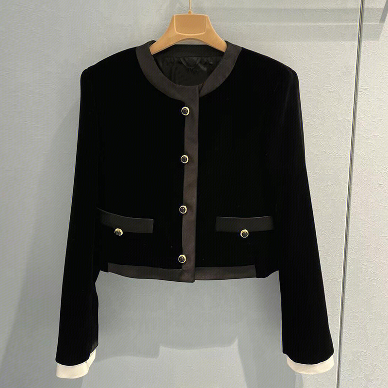 Picture of 2025 Winter Miu Style Black Velvet Suit Slim Fashion Suit Jacket with Skirt Two-Piece Set for Women