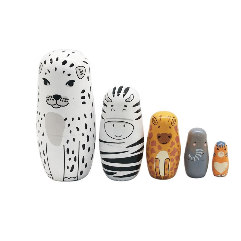 Five-layer Leopard Russian doll birthday gift wooden toy craft gift Valentine's Day gift home decoration