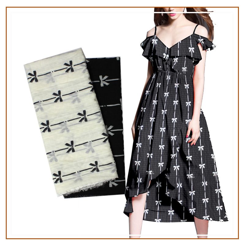 Wrinkled Plaid Bow Printed Fabric Semi-Transparent Plaid Fresh Style Skirt dress Slip Skirt Printed Fabric