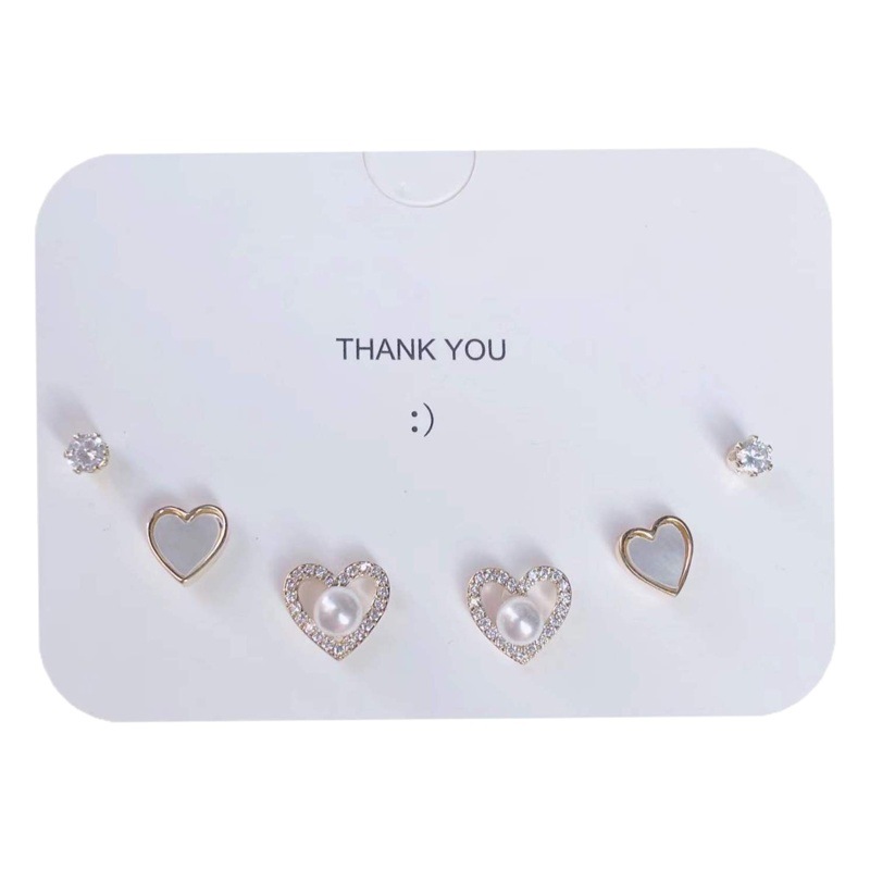 Picture of [Three Pairs] Pearl Love Earrings Set 925 Silver Exquisite Small Earrings Women's Korean Style Design Sense Earrings