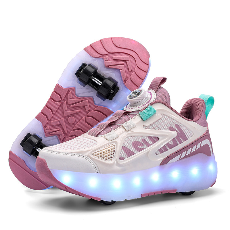 New heelloo shoes girls 2024 four-wheel walking can slip USB rechargeable children summer roller shoes in stock wholesale