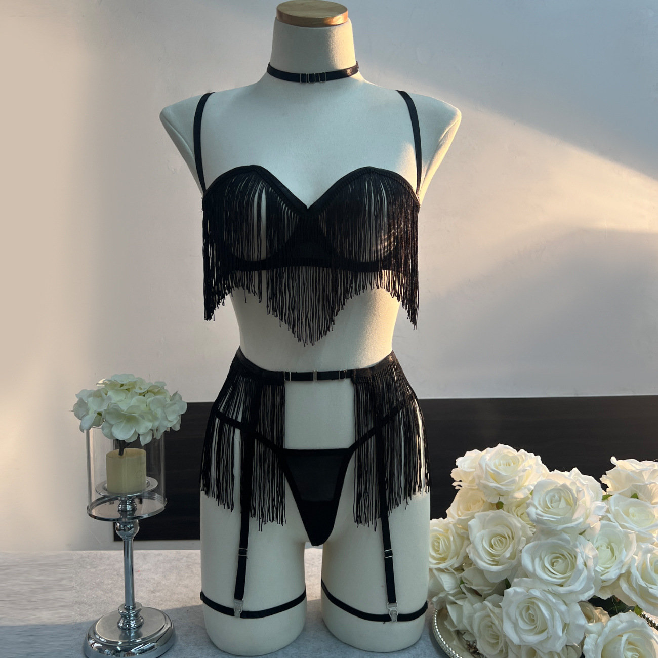 Picture of DIER Cross-border Sexy Milk Leakage Tassel Underwear Bra Ultra-thin Mesh Fun suit