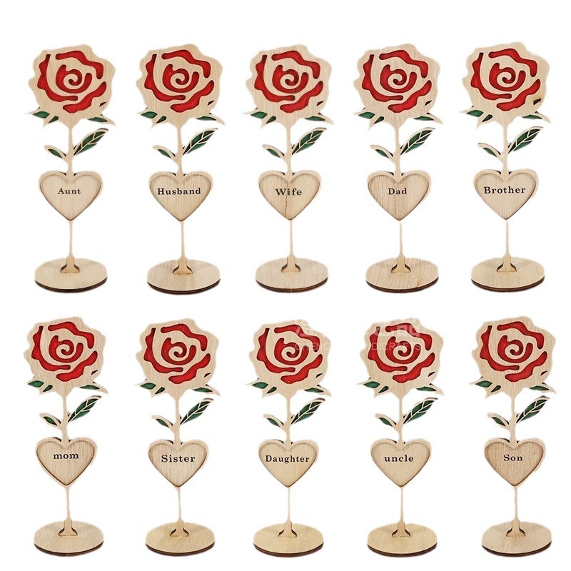 Picture of Father's Day Gift Wooden Ornaments Ins Style Rose Home Light Luxury Decorative Desktop Ornaments Wooden Crafts
