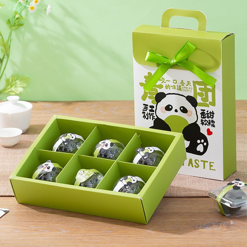 Cartoon 80g Qingtuan Two Packaging Boxes Qingming Mugwort Satchel Baked Mung Bean Cake Box Dessert Cartoon Baking Box