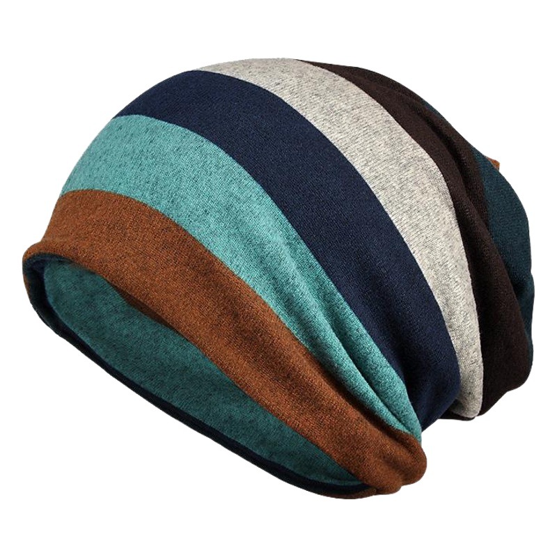 Hat Men's Autumn and Winter Pullover Cap Warm Baotou Cap Women's Korean-style Color Striped fleece-lined Scarf Wind-proof Cap Stack Cap