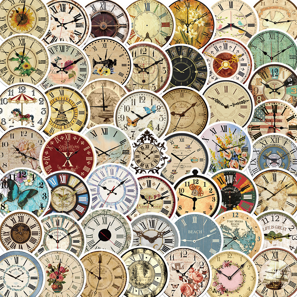 50 retro nostalgic clocks graffiti stickers decorative guitar notes luggage DIY waterproof wholesale stickers