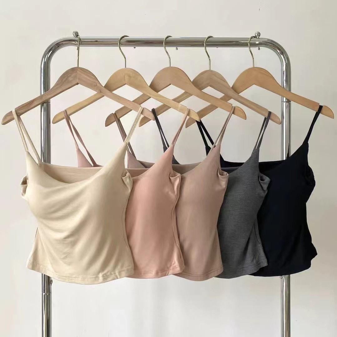 Modal Camisole with Breast Pads and Cups All-in-one Breast-revealing Large Bottoming Top Early Autumn Sexy Inner Wear