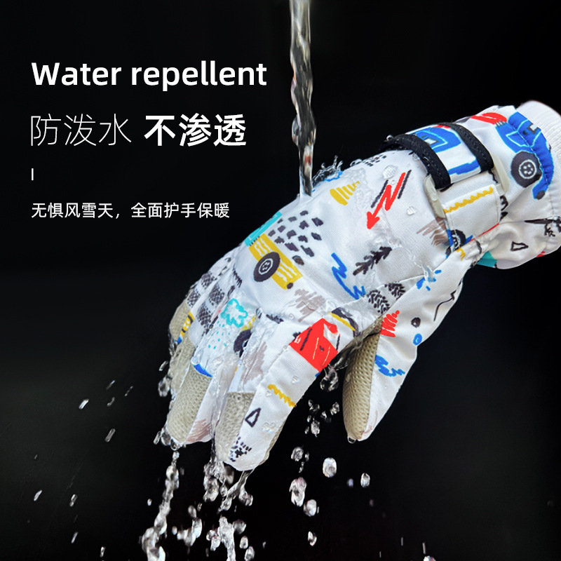 Picture of Children's ski gloves winter warm gloves for boys and girls 7-12 years old fleece-lined windproof waterproof children riding gloves