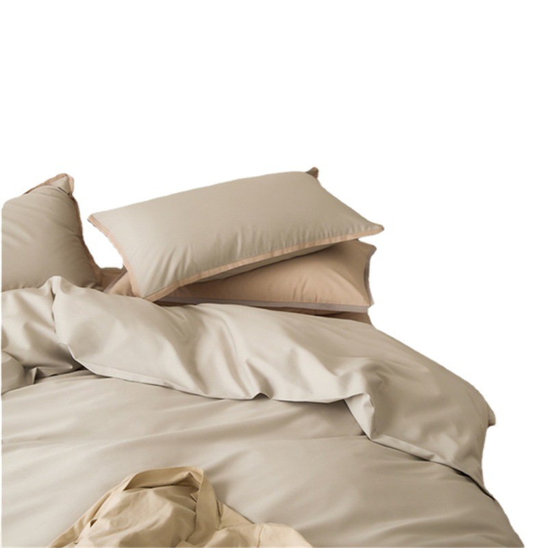 Solid color 100 bed four-piece set cotton cotton long-staple cotton four seasons simple light luxury quilt cover sheet hat wholesale