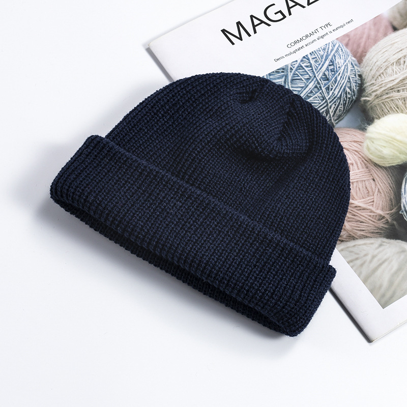 Picture of Melon Skin Hat Men's Korean Style Trendyy Autumn and Winter Woolen Hat Student Fashion Cuffed Yuppie Cold Hat Women's Brimless Knitted Hat