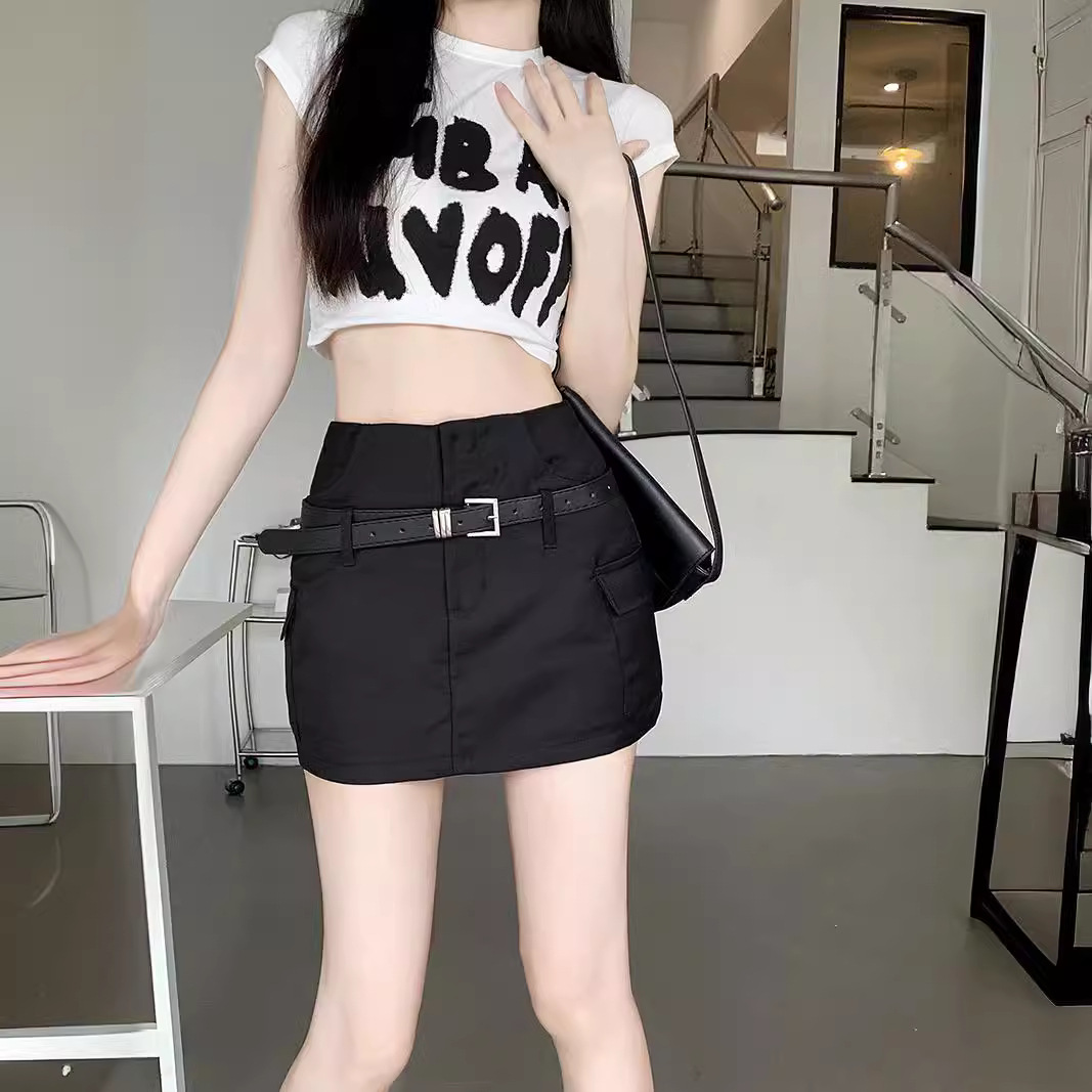 Black Short Skirt Women's Spring and Summer 2024 New High Waist Slim A- Line Skirt Suit Hip Skirt