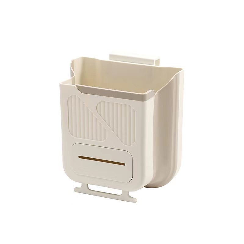Picture of Kitchen Punch-free Trash Bin Cabinet Door Wall-mounted Household Trash Basket Foldable Bathroom Toilet Storage Bucket