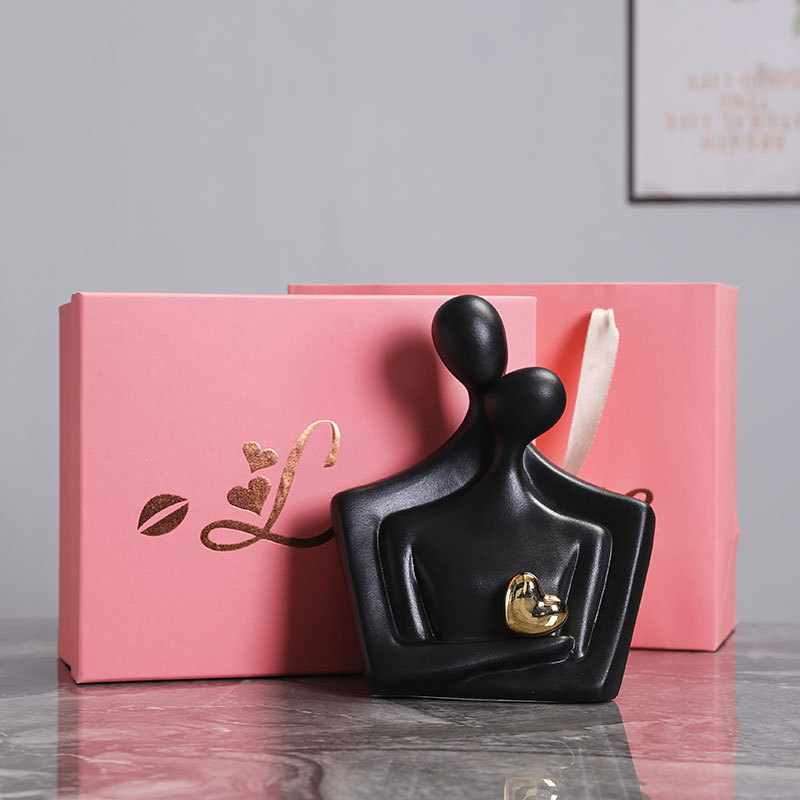Picture of High-End Creative Gift Box Packaging, Happy Lovers Ornaments, Wedding Celebration, Newlyweds, Birthday Gifts for Couples, White Porcelain Craftsmanship