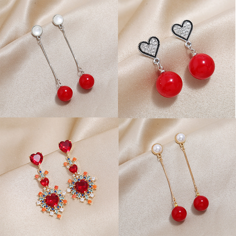 Picture of New Year Red Earrings Women's 20 New Fashionable Elegant Korean Style Personalized All-match Bridal Pearl Earrings Winter Earrings