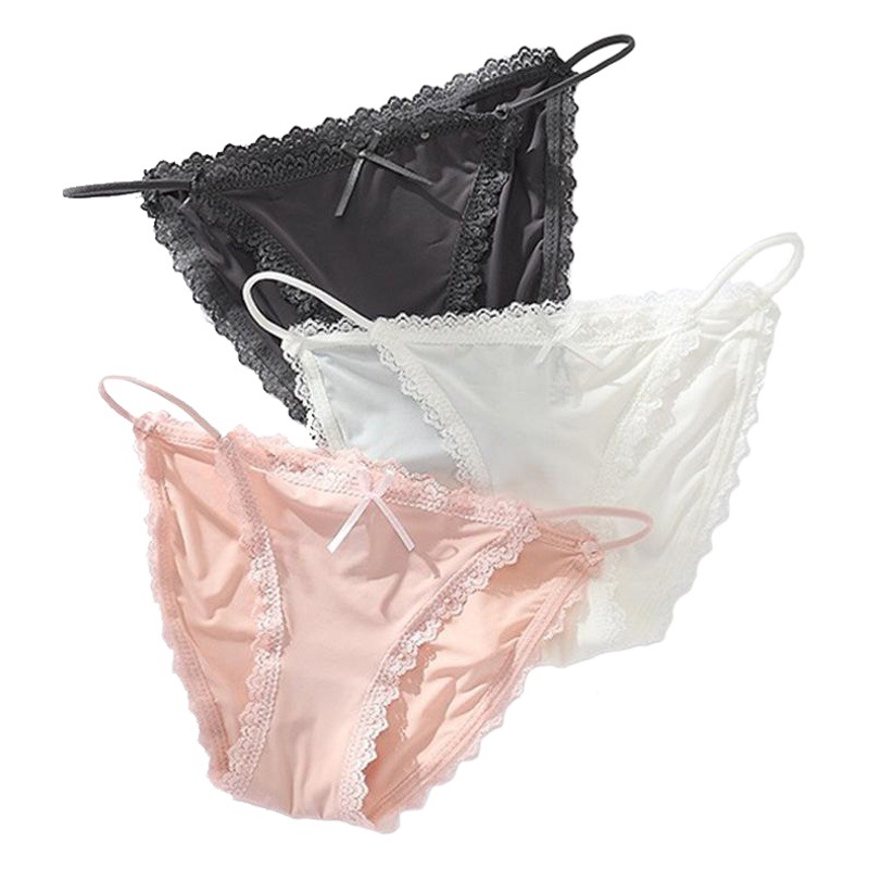 Ice Silk Underwear Women's Bikini European and American Low-Waist Thin Strap Lace Plus Size Briefs Breathable Butt-Lifting Cross-Border Hot Sale