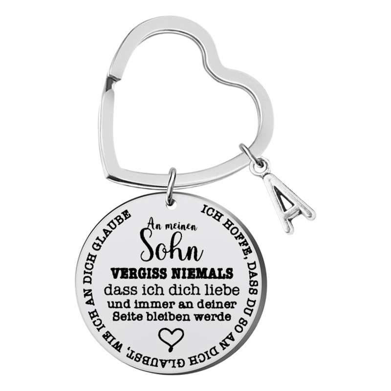 Stainless steel jewelry round card keychain An meinen sohn pendant A- Z26 letter accessory necklace