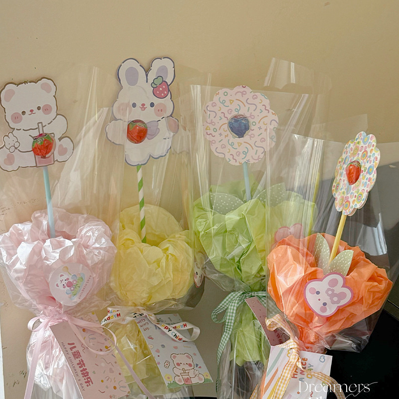 Flower Love Children's Day Lollipop Decoration Flower Shop Cartoon Doll Packaging Flowers Cute Gift Flower Paper