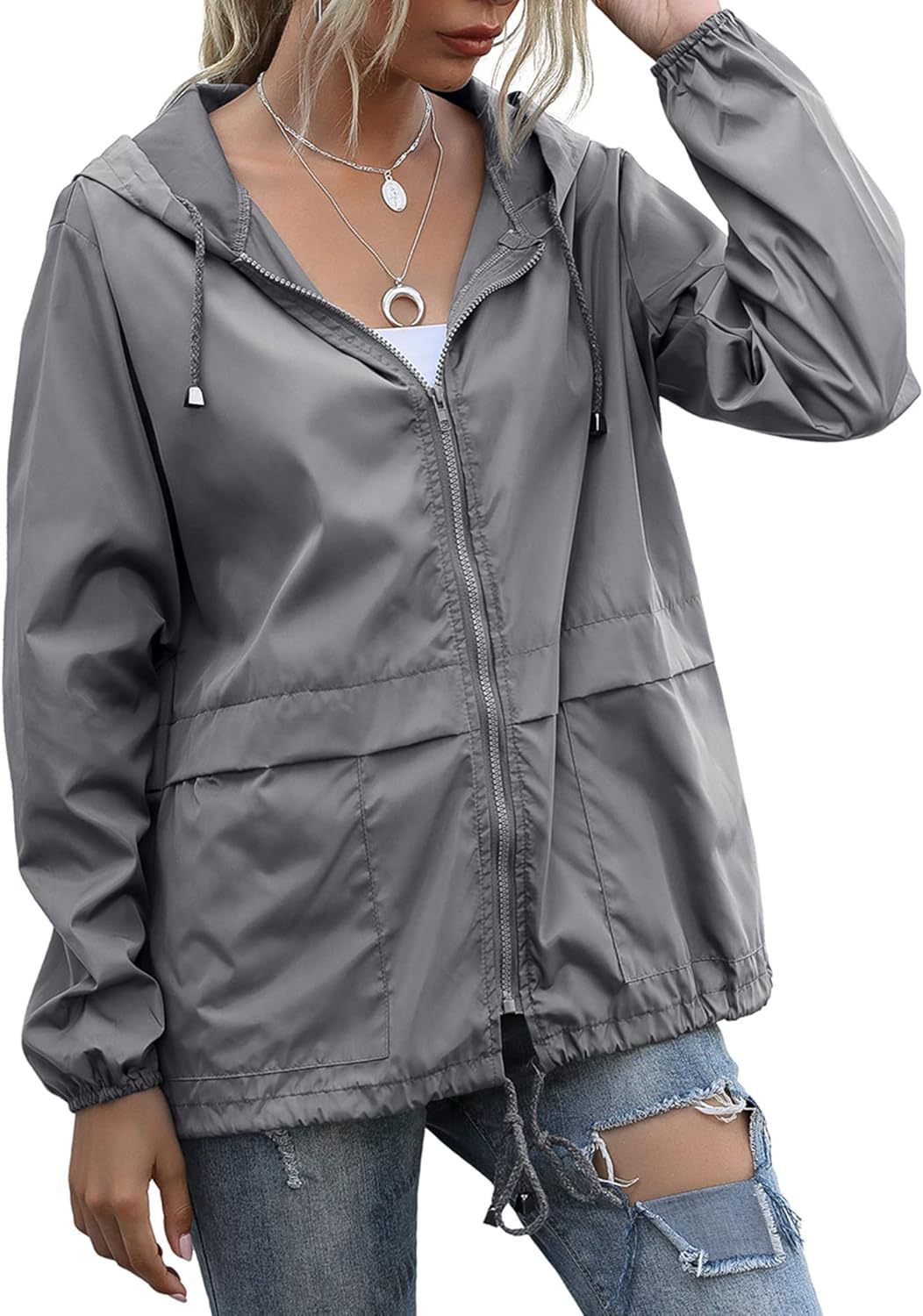 Picture of Windproof and Waterproof Amazon Wish Cross-Border Women's Zipper Hoodie Lightweight Outdoor Hiking Rainoutwear Jacket