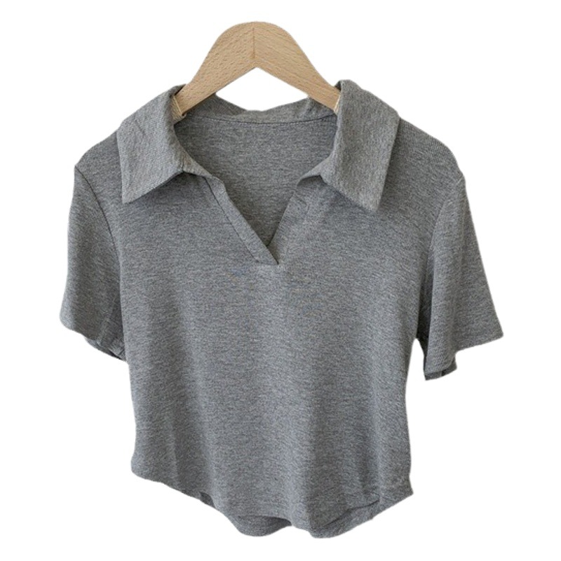 Lar Polo Shirt Short-sleeved T-shirt Women's Summer 2024 New Arrival Short Irregular Slim Shoulder T-shirt Top