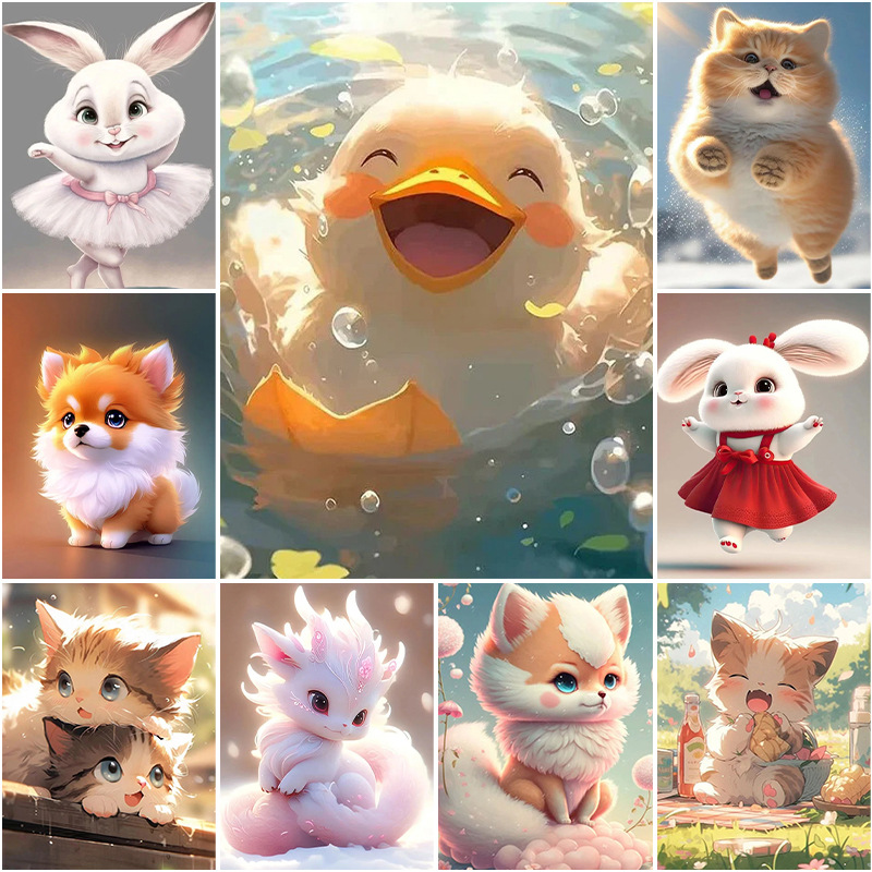 Customized Amazon Cross-Border Export New Diamond Painting with Pictures, Cute Animal Handmade DIY Full Diamond Stickers