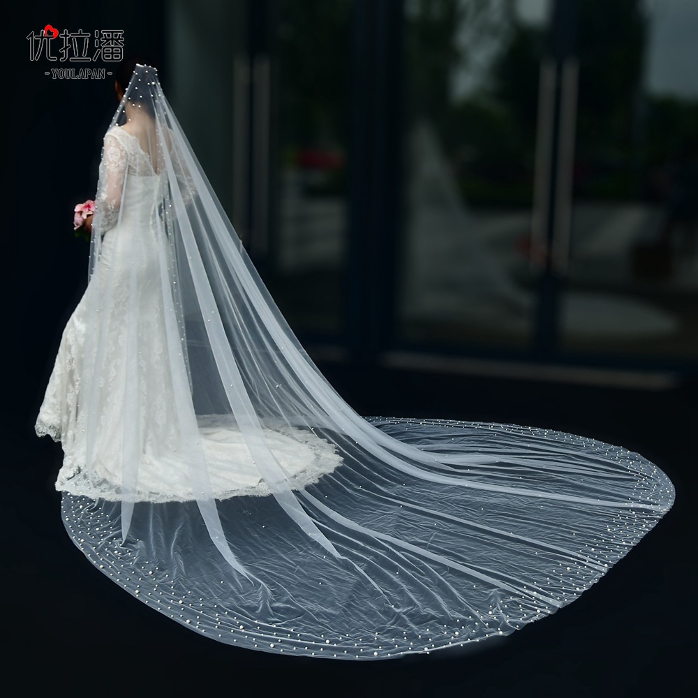 Youlapan V145 Luxurious Beaded Extra Long Trailing Veil Korean Style Romantic Bridal Wedding Veil Spot Wholesale