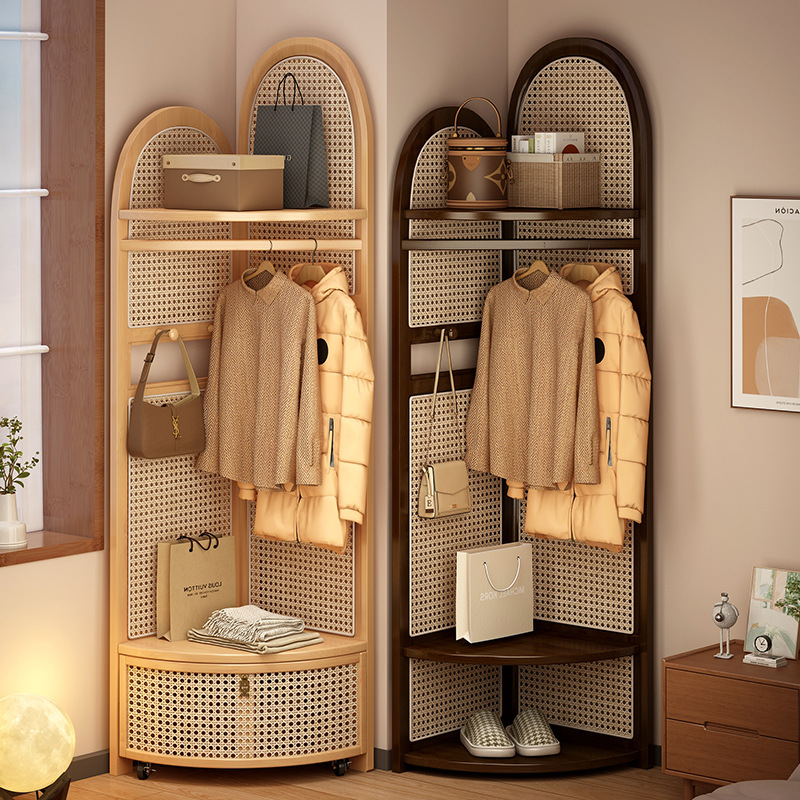 Coat Rack Floor-standing Household Rattan Corner Cabinet Clothes Hanger Corner Multi-functional Living Room Hanger Storage