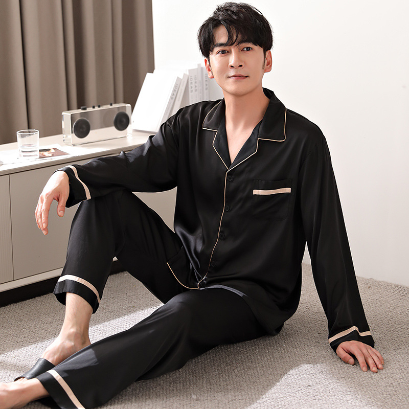 Pajamas men's spring and autumn ice silk long sleeve thin summer artificial silk high-grade outdoor home wear suit