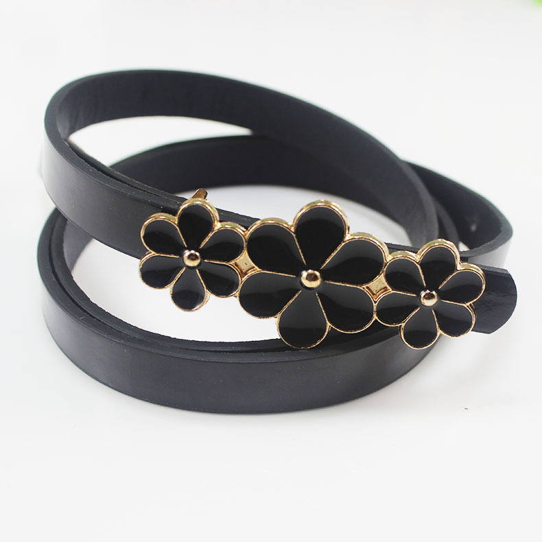 Taobao women's flower buckle thin belt PU patent leather women's snap button small belt in stock wholesale