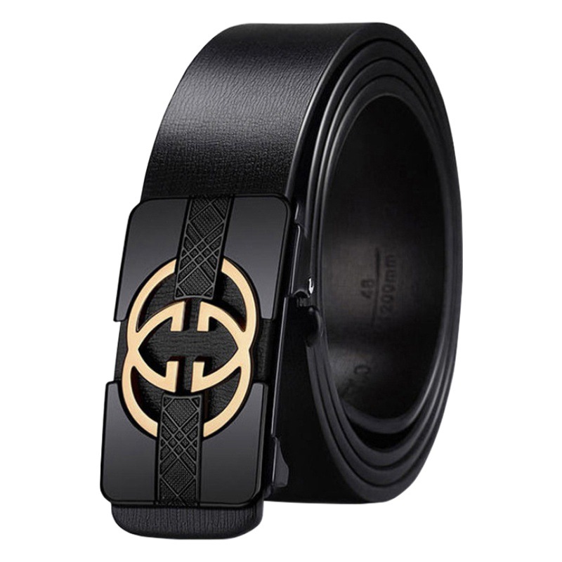 Amazon Specializes in Men's Automatic Buckle Genuine Leather Belt, New Carbon Brazing Pattern, High-End Classic Versatile Belt for Men