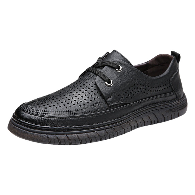 Men's Sandals Summer New Men's Leather Shoes Hollow Breathable Business Casual Shoes Tbottomon Sole Middle-Aged Dad Driving Shoes