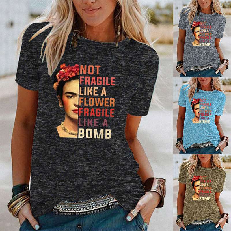 Cross-border wish ebay Amazon African Girl Pattern Print Contrast Color Short Sleeve T-shirt for Women