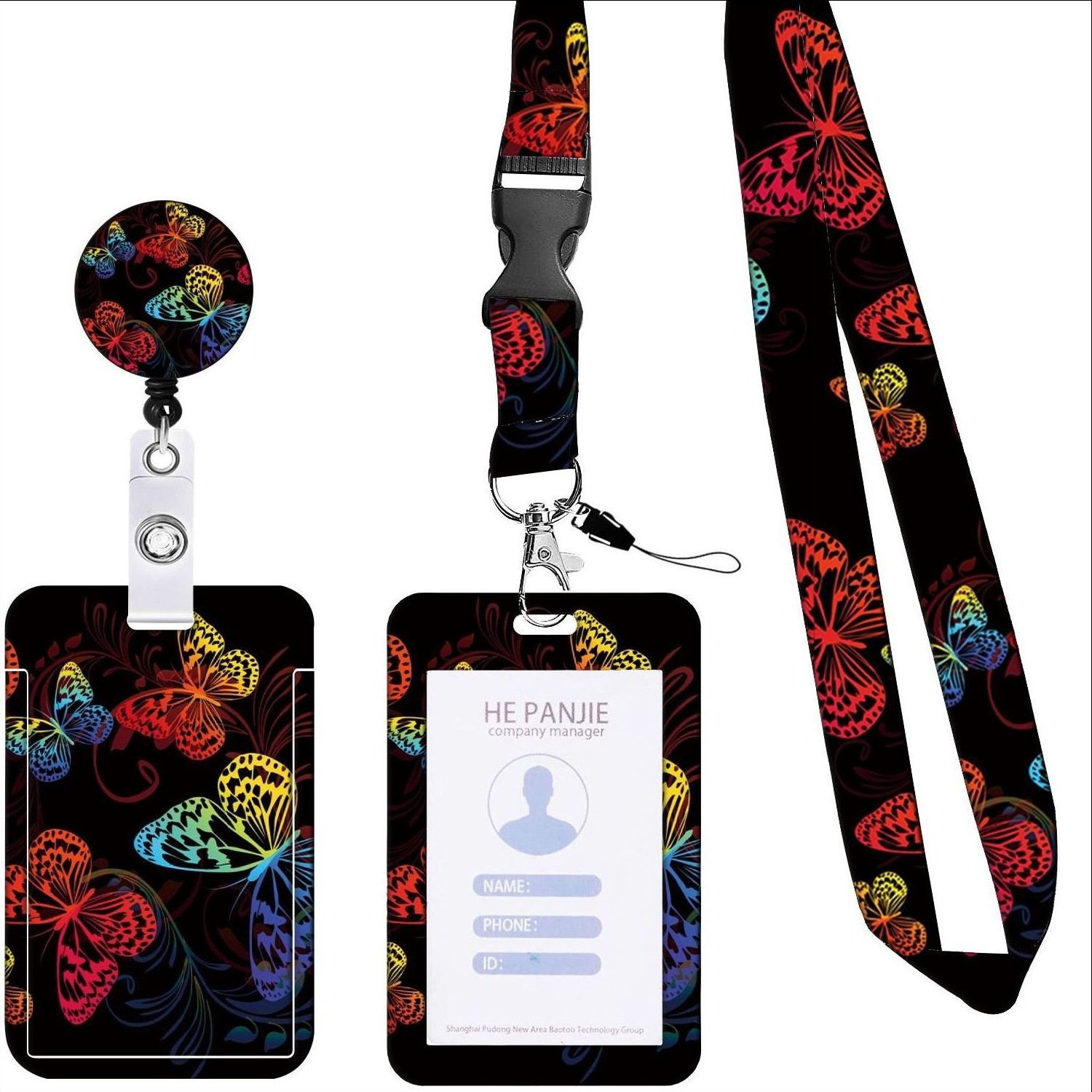 Picture of Retractable easy-pull buckle Badge clip small floral pattern ID card holder ID lanyard easy-pull telescopic buckle
