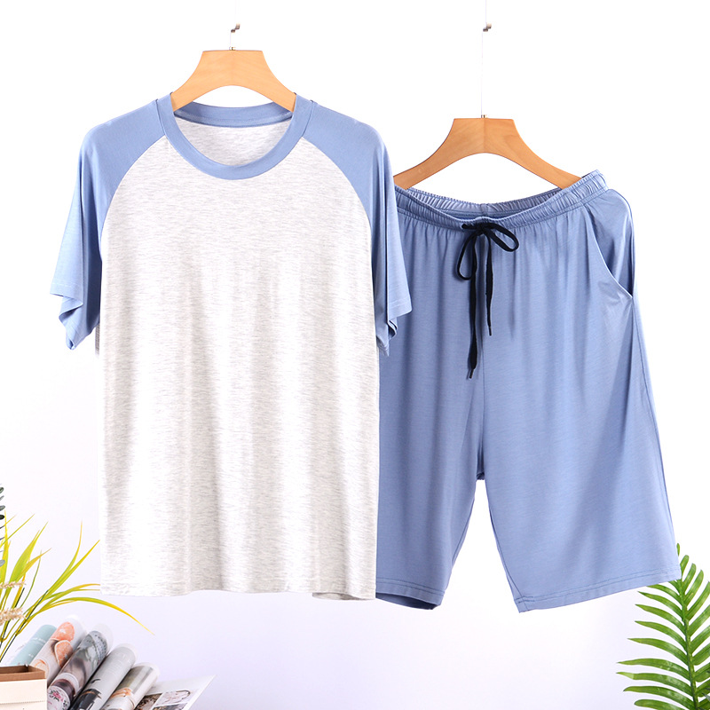 Picture of Spring and Summer Men's Thin Modal Pajamas Home Clothes Set Men's Ice Silk Loose Short-sleeved Shorts Home Clothes