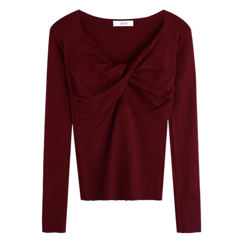 Early Spring 2021 New Sweater Cared Machine Cross V-neck Knitted Sweater Women's Autumn and Winter Slim-fit Inner Base Shirt Top