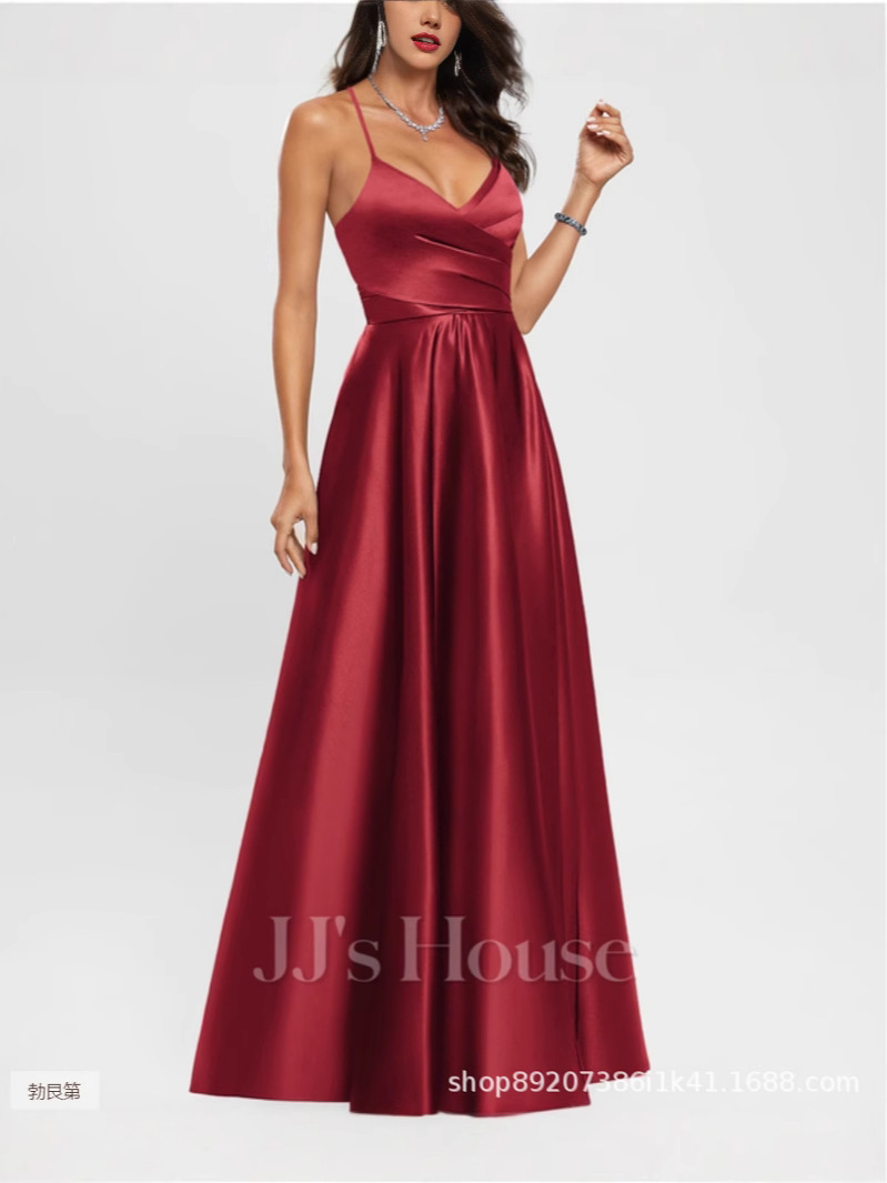 Amazon European and American Satin Bridesmaid Dress Long Dress Slimming Off-Shoulder Bestie Amazon Bridesmaid Group Evening Dress