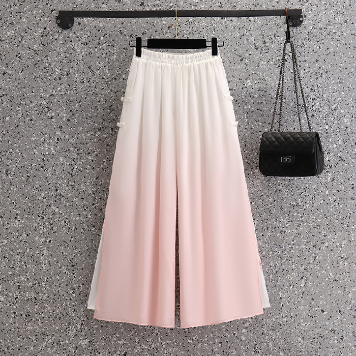 Picture of Vintage Chinese Top Set Large Size Chinese Style Seven-point Sleeve Cheongsam Peony Embroidered Gradient Pants Two-piece Set