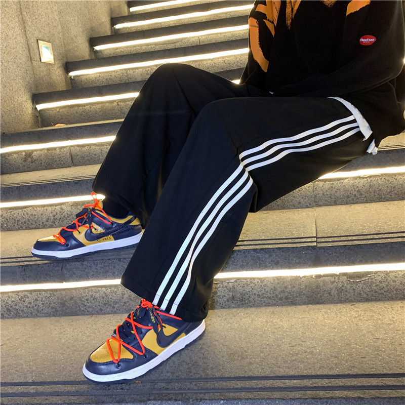 Spring and Autumn Thin Striped Sports Pants Women's Korean-style Trendy Loose Straight Trousers All-match Solid Color Casual Sweatpants