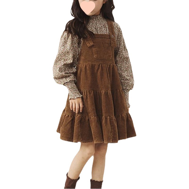 Girls' Korean-style floral suspender dress for girls dress suit 2024 Spring and Autumn new two-piece set for middle and big children
